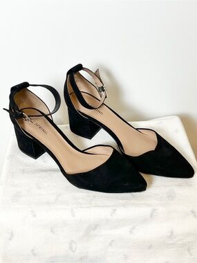 Call It Spring Aiven Black Suede Pointed Block Heel Sandals Size 8